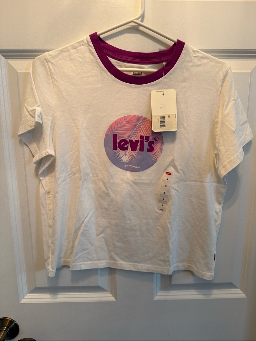 Levi's women's White Tee with Purple Trim and Logo